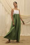 Akashi Clothing_Olive Green Linen Square Neck Sun Dress _at_Aza_Fashions