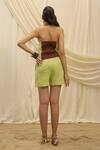 Shop_Akashi Clothing_Yellow Linen Embroidery Halter Neck Top And Shorts Set _at_Aza_Fashions