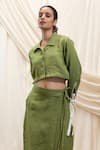 Akashi Clothing_Olive Green Linen Collared Skirt Set _Online_at_Aza_Fashions