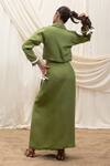 Shop_Akashi Clothing_Olive Green Linen Collared Skirt Set _at_Aza_Fashions