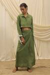 Buy_Akashi Clothing_Olive Green Linen Collared Skirt Set _at_Aza_Fashions