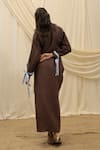 Shop_Akashi Clothing_Brown Linen Embroidery Collared Shirt And Skirt Set _at_Aza_Fashions