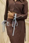 Buy_Akashi Clothing_Brown Linen Embroidery Collared Shirt And Skirt Set _Online_at_Aza_Fashions