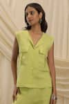Akashi Clothing_Green Linen Electric Lime Vest And Pant Set _Online_at_Aza_Fashions