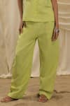 Shop_Akashi Clothing_Green Linen Electric Lime Vest And Pant Set _Online_at_Aza_Fashions
