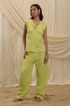 Buy_Akashi Clothing_Green Linen Electric Lime Vest And Pant Set _at_Aza_Fashions