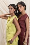 Akashi Clothing_Green Linen Electric Lime Vest And Pant Set _at_Aza_Fashions
