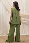 Shop_Akashi Clothing_Olive Green Linen Round Neck Top And Pant Set _at_Aza_Fashions