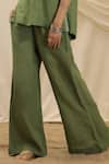 Akashi Clothing_Olive Green Linen Round Neck Top And Pant Set _Online_at_Aza_Fashions