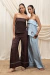 Buy_Akashi Clothing_Blue Linen Embroidery Bandeau Neck Tube Top And Pant Set _Online_at_Aza_Fashions