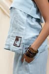 Shop_Akashi Clothing_Blue Linen Embroidery Bandeau Neck Tube Top And Pant Set _Online_at_Aza_Fashions