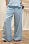 Shop_Akashi Clothing_Blue Linen Embroidery Bandeau Neck Tube Top And Pant Set 