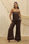 Buy_Akashi Clothing_Brown Linen Embroidery Bandeau Neck Tube Top And Pant Set _at_Aza_Fashions