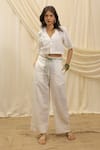 Buy_Akashi Clothing_White Linen Embroidery Blazer Shirt And Pant Set _at_Aza_Fashions