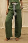 Buy_Akashi Clothing_Green Linen Embroidery Collared Olive Shirt And Pant Set _Online_at_Aza_Fashions