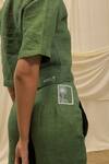 Akashi Clothing_Green Linen Embroidery Collared Olive Shirt And Pant Set _at_Aza_Fashions