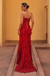 Shop_Label Moni K_Red Satin Embroidery Sweetheart Neck Corset Fishcut Skirt Set _at_Aza_Fashions
