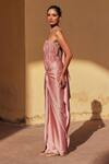 Label Moni K_Pink Satin, Chanderi Beads, Embroidery Corset Draped Skirt Set _Online_at_Aza_Fashions