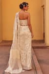 Shop_Label Moni K_White Chiffon, Chanderi Embroidery, Sequins Chantelle Pre-draped Saree Set _at_Aza_Fashions