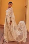 Buy_Label Moni K_White Chiffon, Chanderi Embroidery, Sequins Chantelle Pre-draped Saree Set _Online_at_Aza_Fashions