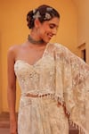 Buy_Label Moni K_White Chiffon, Chanderi Embroidery, Sequins Chantelle Pre-draped Saree Set 