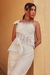Label Moni K_White Chiffon Lace Asymmetric Chantelle Skirt Set _Online_at_Aza_Fashions