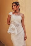 Buy_Label Moni K_White Chiffon Lace Asymmetric Chantelle Skirt Set _Online_at_Aza_Fashions