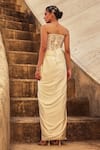 Shop_Label Moni K_White Satin Embroidery Sweetheart Neck Corset And Draped Skirt Set _at_Aza_Fashions