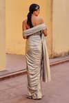 Shop_Label Moni K_Silver Sequins, Beads, Embroidery Sweetheart Designer Pre-draped Saree And Blouse _at_Aza_Fashions