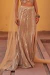 Label Moni K_Gold Net, Chanderi Sequins, Embroidery, Beads Sweetheart Neck Fusion Lehenga Set _at_Aza_Fashions