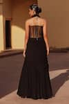 Shop_Label Moni K_Black Net, Georgette Beads Corset And Draped Skirt Set _at_Aza_Fashions
