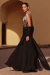 Label Moni K_Black Net, Georgette Beads Corset And Draped Skirt Set _Online_at_Aza_Fashions