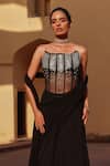 Shop_Label Moni K_Black Net, Georgette Beads Corset And Draped Skirt Set _Online_at_Aza_Fashions