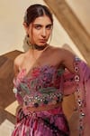 Shop_Label Moni K_Lavender Organza Beads, Sequins, Embroidery Split Floral Printed Lehenga Set _Online_at_Aza_Fashions
