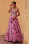 Label Moni K_Lavender Organza Sequins, Embroidery Printed Designer Lehenga And Corset _Online_at_Aza_Fashions