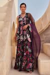 Buy_Label Moni K_Black Organza Embroidery V-neck Floral Kurta Gharara Set _at_Aza_Fashions
