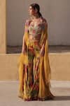 Buy_Label Moni K_Yellow Organza Embroidery Scoop Neck Floral Sharara Set _at_Aza_Fashions