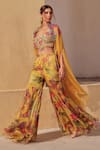 Buy_Label Moni K_Yellow Organza Embroidery Scoop Neck Floral Sharara Set _Online_at_Aza_Fashions