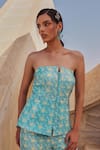 Buy_Label Moni K_Blue Sequins Light Corset And Pant Set _Online_at_Aza_Fashions