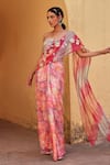 Buy_Label Moni K_Pink Organza, Georgette Applique, Sequins, Multi Color Fusion Style Kurta Set _at_Aza_Fashions