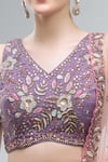 Samyukta Singhania_Purple Tissue, Net Embroidery, Beads, Sequins, Zari, Stones V-neck Lehenga Set _Online_at_Aza_Fashions