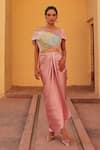 Buy_Label Moni K_Multi Color Off-shoulder Blouse And Draped Skirt Set _at_Aza_Fashions
