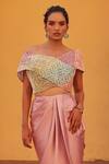Buy_Label Moni K_Multi Color Off-shoulder Blouse And Draped Skirt Set _Online_at_Aza_Fashions