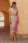 Buy_Label Moni K_Multi Color Off-shoulder Knitted Blouse And Skirt Set _at_Aza_Fashions