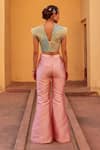 Shop_Label Moni K_Multi Color Kota Doria Embroidery V-neck Knitted Top And Dual Tone Pant Set _at_Aza_Fashions