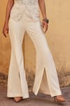 Label Moni K_Off White Crepe Embroidery Designer Top And Pant Set _Online_at_Aza_Fashions
