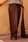 Label Moni K_Brown Net, Satin Beads, Sequins Corset With Pre-draped Saree _Online_at_Aza_Fashions