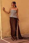 Buy_Label Moni K_Brown Net, Satin Beads, Sequins Corset With Pre-draped Saree _Online_at_Aza_Fashions
