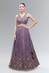 Buy_Samyukta Singhania_Purple Tissue, Net Embroidery, Beads, Sequins, Zari, Stones V-neck Lehenga Set _Online_at_Aza_Fashions