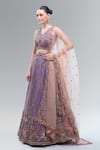 Samyukta Singhania_Purple Tissue, Net Embroidery, Beads, Sequins, Zari, Stones V-neck Lehenga Set _at_Aza_Fashions